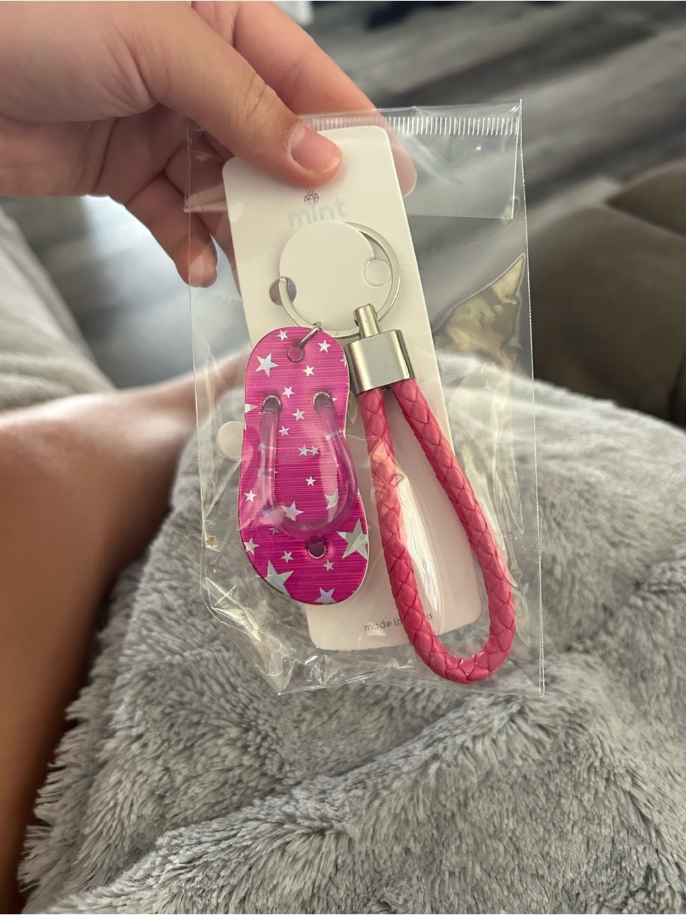 4/$50 Pink Star Flip-Flop Keychain with Braided Loop